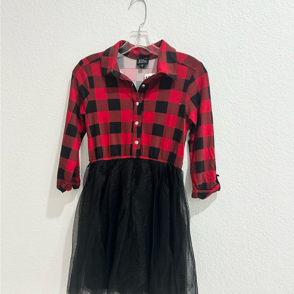 Red and Black Plaid Dress with Sheer Skirt {NWT}